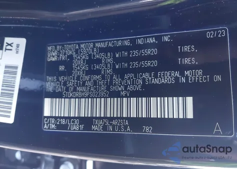 2023 Toyota Highlander Xse z USA, uszkodzony, nr VIN 5TDKDRBH9PS023952